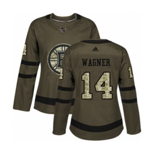 Women Adidas Boston Bruins #14 Chris Wagner Authentic Green Salute to Service NHL Jersey