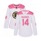 Women Adidas Boston Bruins #14 Chris Wagner Authentic White Pink Fashion NHL Jersey