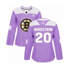 Women Adidas Boston Bruins #20 Joakim Nordstrom Authentic Purple Fights Cancer Practice NHL Jersey