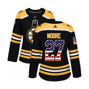 Women Adidas Boston Bruins #27 John Moore Authentic Black USA Flag Fashion NHL Jersey