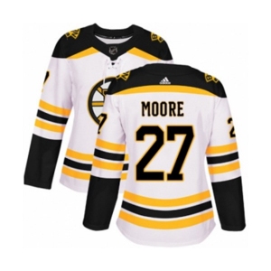 Women Adidas Boston Bruins #27 John Moore Authentic White Away NHL Jersey