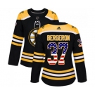 Women Adidas Boston Bruins #37 Patrice Bergeron Authentic Black USA Flag Fashion NHL Jersey