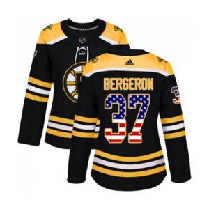 Women Adidas Boston Bruins #37 Patrice Bergeron Authentic Black USA Flag Fashion NHL Jersey