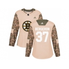 Women Adidas Boston Bruins #37 Patrice Bergeron Camo Authentic 2017 Veterans Day Stitched NHL Jersey