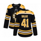 Women Adidas Boston Bruins #41 Jaroslav Halak Authentic Black Home NHL Jersey