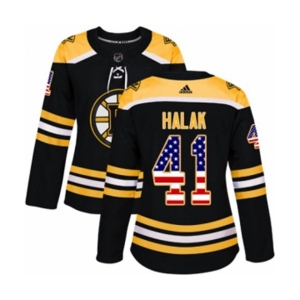 Women Adidas Boston Bruins #41 Jaroslav Halak Authentic Black USA Flag Fashion NHL Jersey