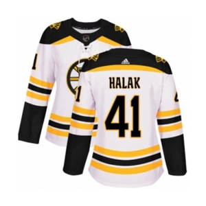 Women Adidas Boston Bruins #41 Jaroslav Halak Authentic White Away NHL Jersey