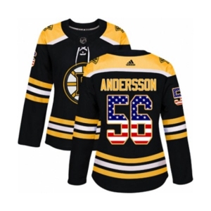 Women Adidas Boston Bruins #56 Axel Andersson Authentic Black USA Flag Fashion NHL Jersey