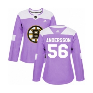 Women Adidas Boston Bruins #56 Axel Andersson Authentic Purple Fights Cancer Practice NHL Jersey