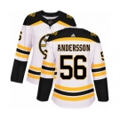 Women Adidas Boston Bruins #56 Axel Andersson Authentic White Away NHL Jersey