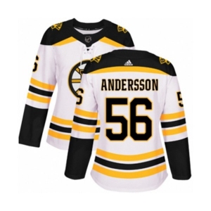 Women Adidas Boston Bruins #56 Axel Andersson Authentic White Away NHL Jersey