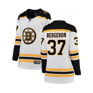 Women Boston Bruins #37 Patrice Bergeron Authentic White Away Fanatics Branded Breakaway NHL Jersey