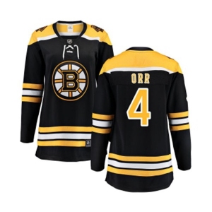 Women Boston Bruins #4 Bobby Orr Authentic Black Home Fanatics Branded Breakaway NHL Jersey