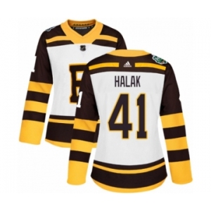 Women's Adidas Boston Bruins #41 Jaroslav Halak Authentic White 2019 Winter Classic NHL Jersey