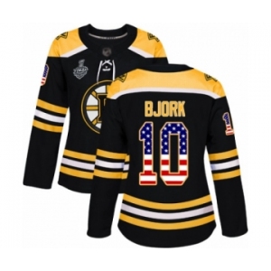 Women's Boston Bruins #10 Anders Bjork Authentic Black USA Flag Fashion 2019 Stanley Cup Final Bound Hockey Jersey