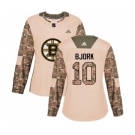 Women's Boston Bruins #10 Anders Bjork Authentic Camo Veterans Day Practice Hockey Jersey