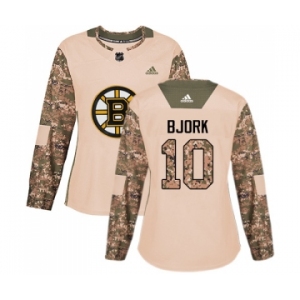 Women's Boston Bruins #10 Anders Bjork Authentic Camo Veterans Day Practice Hockey Jersey