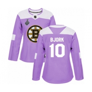 Women's Boston Bruins #10 Anders Bjork Authentic Purple Fights Cancer Practice 2019 Stanley Cup Final Bound Hockey Jersey