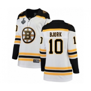 Women's Boston Bruins #10 Anders Bjork Authentic White Away Fanatics Branded Breakaway 2019 Stanley Cup Final Bound Hockey Jersey