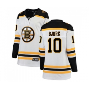 Women's Boston Bruins #10 Anders Bjork Authentic White Away Fanatics Branded Breakaway Hockey Jersey