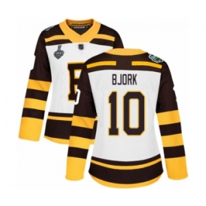 Women's Boston Bruins #10 Anders Bjork Authentic White Winter Classic 2019 Stanley Cup Final Bound Hockey Jersey
