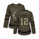 Women's Boston Bruins #12 Adam Oates Authentic Green Salute to Service 2019 Stanley Cup Final Bound Hockey Jersey