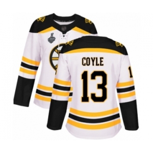 Women's Boston Bruins #13 Charlie Coyle Authentic White Away 2019 Stanley Cup Final Bound Hockey Jersey