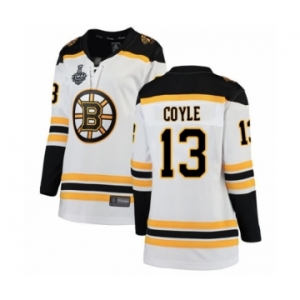 Women's Boston Bruins #13 Charlie Coyle Authentic White Away Fanatics Branded Breakaway 2019 Stanley Cup Final Bound Hockey Jersey