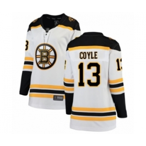 Women's Boston Bruins #13 Charlie Coyle Authentic White Away Fanatics Branded Breakaway Hockey Jersey