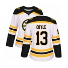 Women's Boston Bruins #13 Charlie Coyle Authentic White Away Hockey Jersey