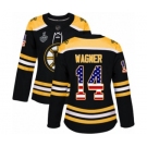 Women's Boston Bruins #14 Chris Wagner Authentic Black USA Flag Fashion 2019 Stanley Cup Final Bound Hockey Jersey