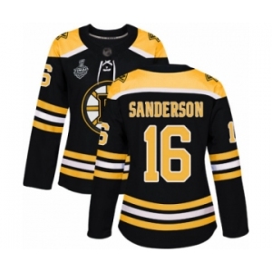 Women's Boston Bruins #16 Derek Sanderson Authentic Black Home 2019 Stanley Cup Final Bound Hockey Jersey