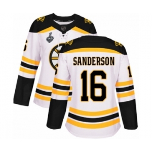 Women's Boston Bruins #16 Derek Sanderson Authentic White Away 2019 Stanley Cup Final Bound Hockey Jersey