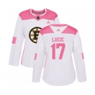 Women's Boston Bruins #17 Milan Lucic Authentic White Pink Fashion Hockey Jersey