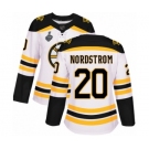 Women's Boston Bruins #20 Joakim Nordstrom Authentic White Away 2019 Stanley Cup Final Bound Hockey Jersey