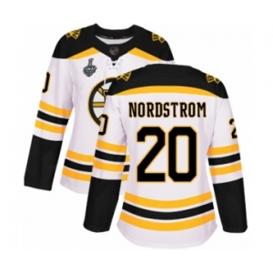 Women's Boston Bruins #20 Joakim Nordstrom Authentic White Away 2019 Stanley Cup Final Bound Hockey Jersey