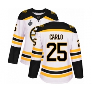 Women's Boston Bruins #25 Brandon Carlo Authentic White Away 2019 Stanley Cup Final Bound Hockey Jersey