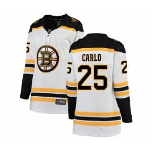 Women's Boston Bruins #25 Brandon Carlo Authentic White Away Fanatics Branded Breakaway Hockey Jersey