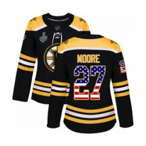 Women's Boston Bruins #27 John Moore Authentic Black USA Flag Fashion 2019 Stanley Cup Final Bound Hockey Jersey