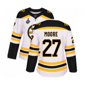 Women's Boston Bruins #27 John Moore Authentic White Away 2019 Stanley Cup Final Bound Hockey Jersey