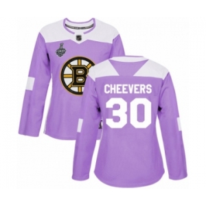 Women's Boston Bruins #30 Gerry Cheevers Authentic Purple Fights Cancer Practice 2019 Stanley Cup Final Bound Hockey Jersey