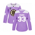 Women's Boston Bruins #33 Zdeno Chara Authentic Purple Fights Cancer Practice 2019 Stanley Cup Final Bound Hockey Jersey