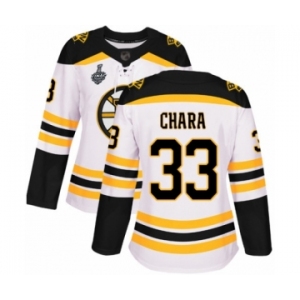 Women's Boston Bruins #33 Zdeno Chara Authentic White Away 2019 Stanley Cup Final Bound Hockey Jersey