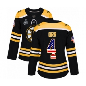 Women's Boston Bruins #4 Bobby Orr Authentic Black USA Flag Fashion 2019 Stanley Cup Final Bound Hockey Jersey