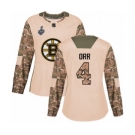 Women's Boston Bruins #4 Bobby Orr Authentic Camo Veterans Day Practice 2019 Stanley Cup Final Bound Hockey Jersey