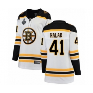 Women's Boston Bruins #41 Jaroslav Halak Authentic White Away Fanatics Branded Breakaway 2019 Stanley Cup Final Bound Hockey Jersey