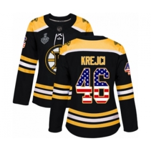 Women's Boston Bruins #46 David Krejci Authentic Black USA Flag Fashion 2019 Stanley Cup Final Bound Hockey Jersey