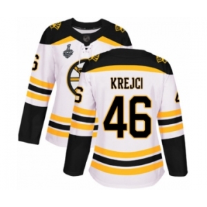 Women's Boston Bruins #46 David Krejci Authentic White Away 2019 Stanley Cup Final Bound Hockey Jersey