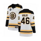 Women's Boston Bruins #46 David Krejci Authentic White Away Fanatics Branded Breakaway 2019 Stanley Cup Final Bound Hockey Jersey