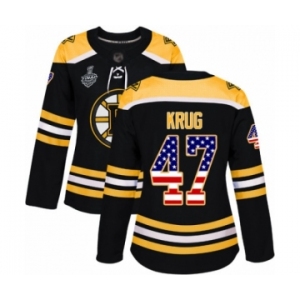 Women's Boston Bruins #47 Torey Krug Authentic Black USA Flag Fashion 2019 Stanley Cup Final Bound Hockey Jersey